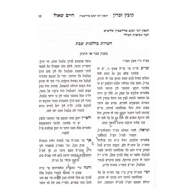 Kovetz Zichron Chaim Shaul - Masechet Shabbos