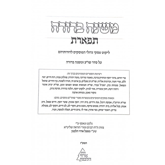 Mishneh Berurah Tiferes Part 3 / משנה ברורה תפארת חלק ג